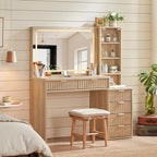 LEYAOYAO Fluted Makeup Vanity Desk with Mirror and Lights, Stool Sets