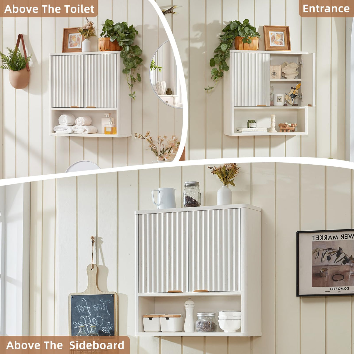 LEYAOYAO 68" Modern Fluted Over The Toilet Storage Cabinet, a Sliding Door