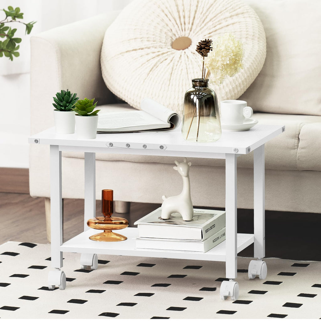 Lerliuo 3-Tier Printer Stand, Industrial Mobile Printer Table with Storage Shelf and Steel Frame, Rolling Printer Cart Holder with Lockable Wheels for Home, Office (White)