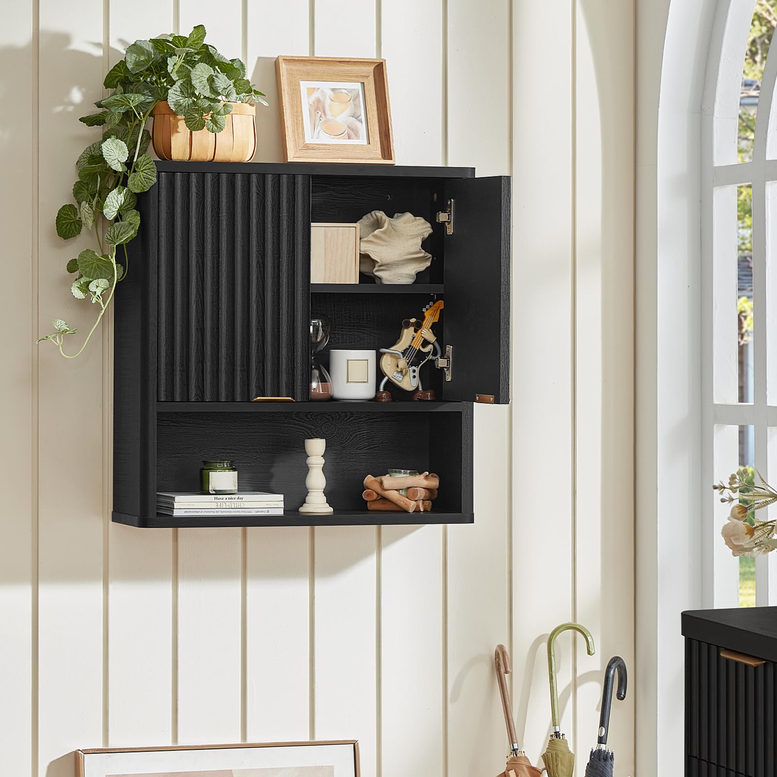 LEYAOYAO 68" Modern Fluted Over The Toilet Storage Cabinet, a Sliding Door