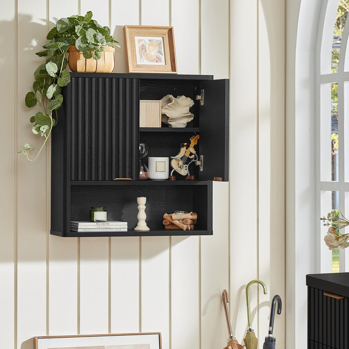 LEYAOYAO Modern Fluted Bathroom Wall Cabinet, Wall-Mounted Medicine Cabinet