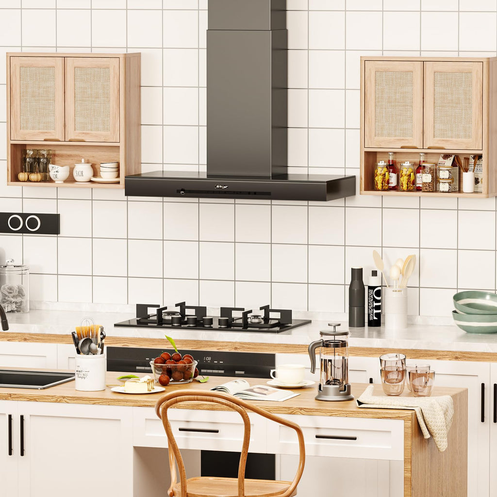 LEYAOYAO 68" Boho Over the Toilet Storage Cabinet with Rattan Sliding Door