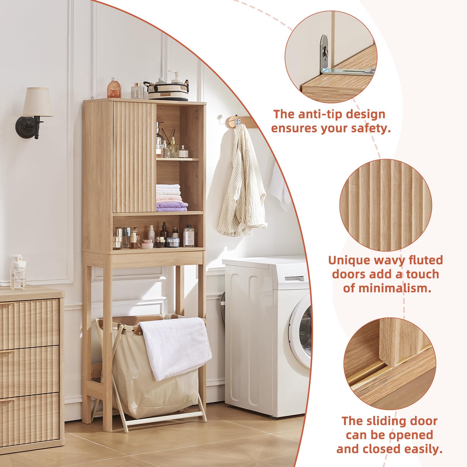 LEYAOYAO Fluted Over The Toilet Storage Cabinet & Bathroom Wall Cabinet Set of 2, Farmhouse Above Toilet Organizer, Medicine Cabinet w/Adjustable Shelf & Doors for Laundry Living Room Kitchen(Black)