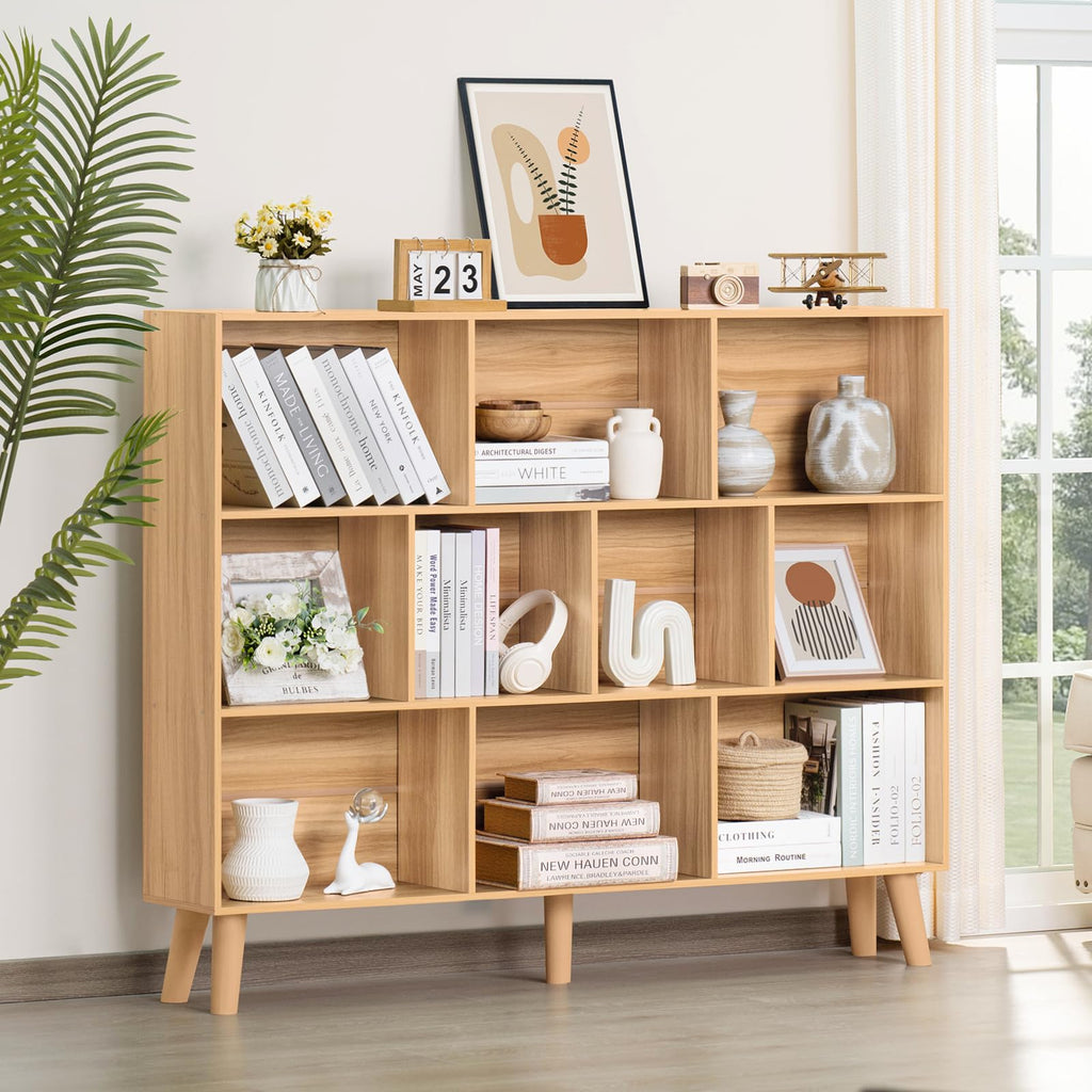 LEYAOYAO Cube Bookshelf, Mid-Century Modern Book Shelf with Legs, Brown