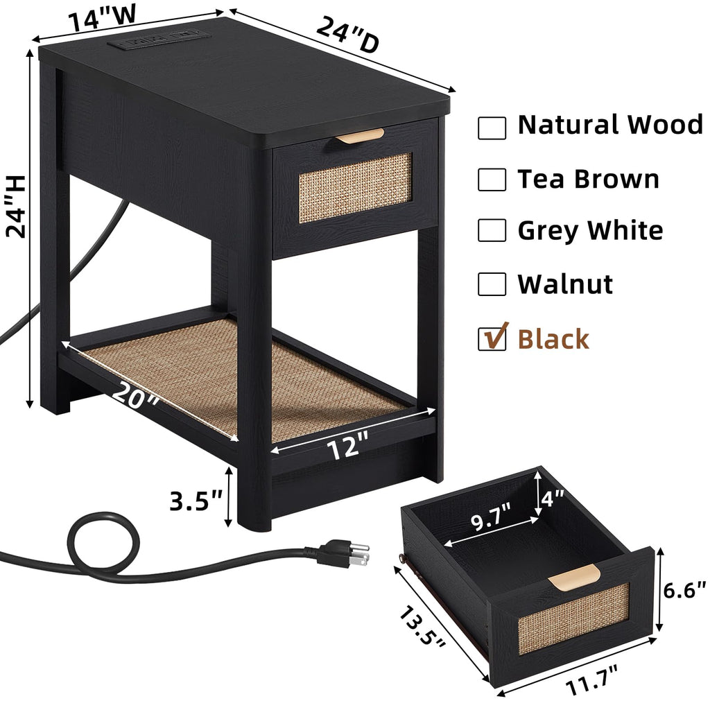 Lerliuo 24 x 14'' Narrow Night Stand Set 2 with Charger USB Ports