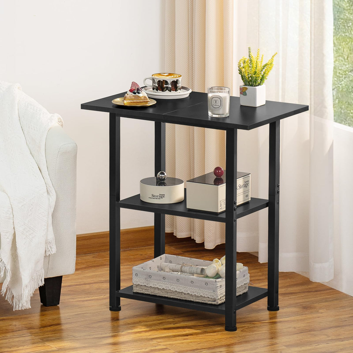 Lerliuo 3-Tier Printer Stand, Industrial Mobile Printer Table with Storage Shelf and Steel Frame, Rolling Printer Cart Holder with Lockable Wheels for Home, Office (White)