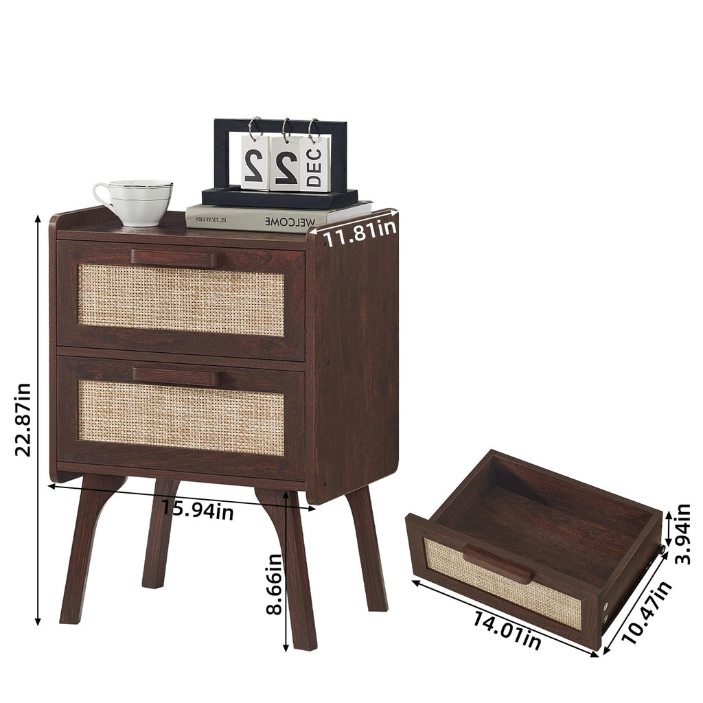 Lerliuo Rattan Nightstands Set of 2 for Bedroom, 2 Drawers