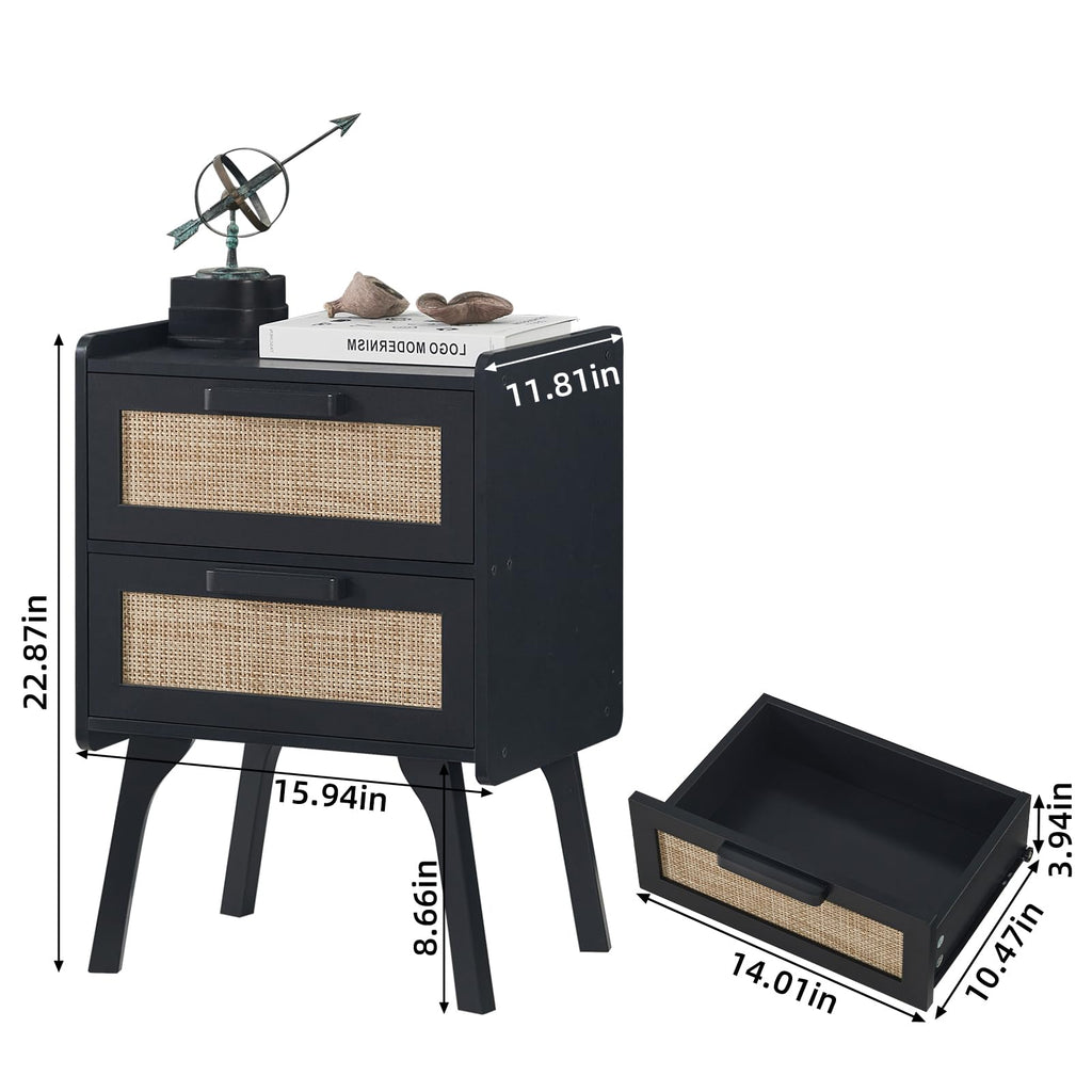 Lerliuo Rattan Nightstands Set of 2 for Bedroom, 2 Drawers