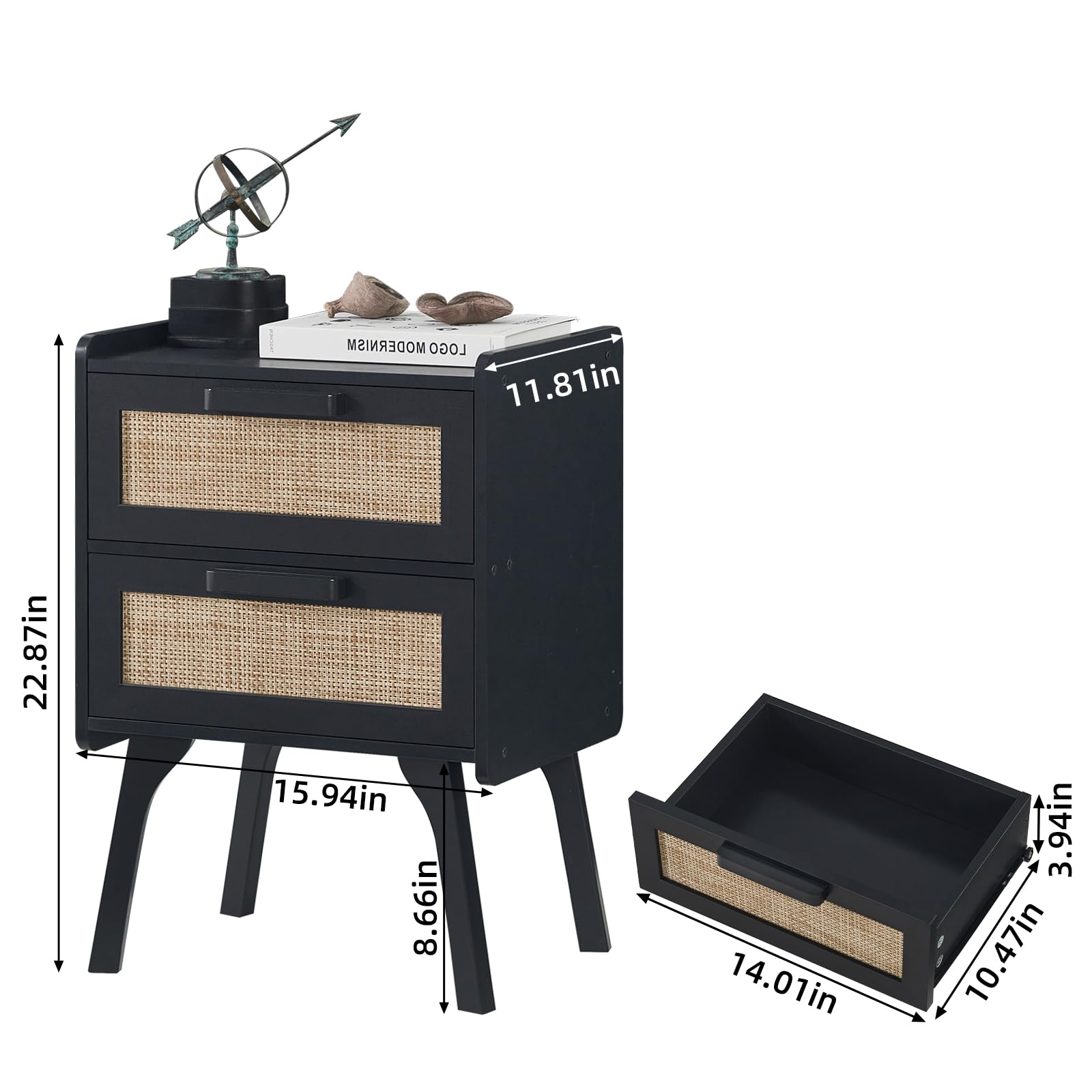 Lerliuo Rattan Nightstands Set of 2 for Bedroom, 2 Drawers