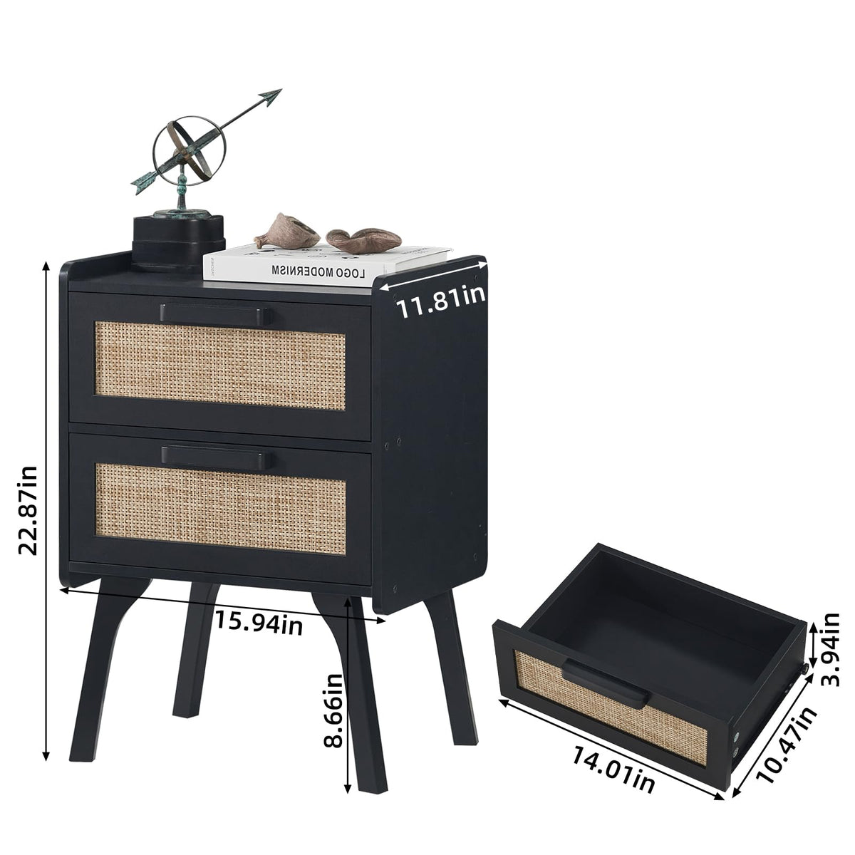 Lerliuo Rattan Nightstands Set of 2 for Bedroom, 2 Drawers