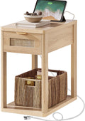 LEYAOYAO Narrow Side Table with Charging Station, Rattan 24 x 14''