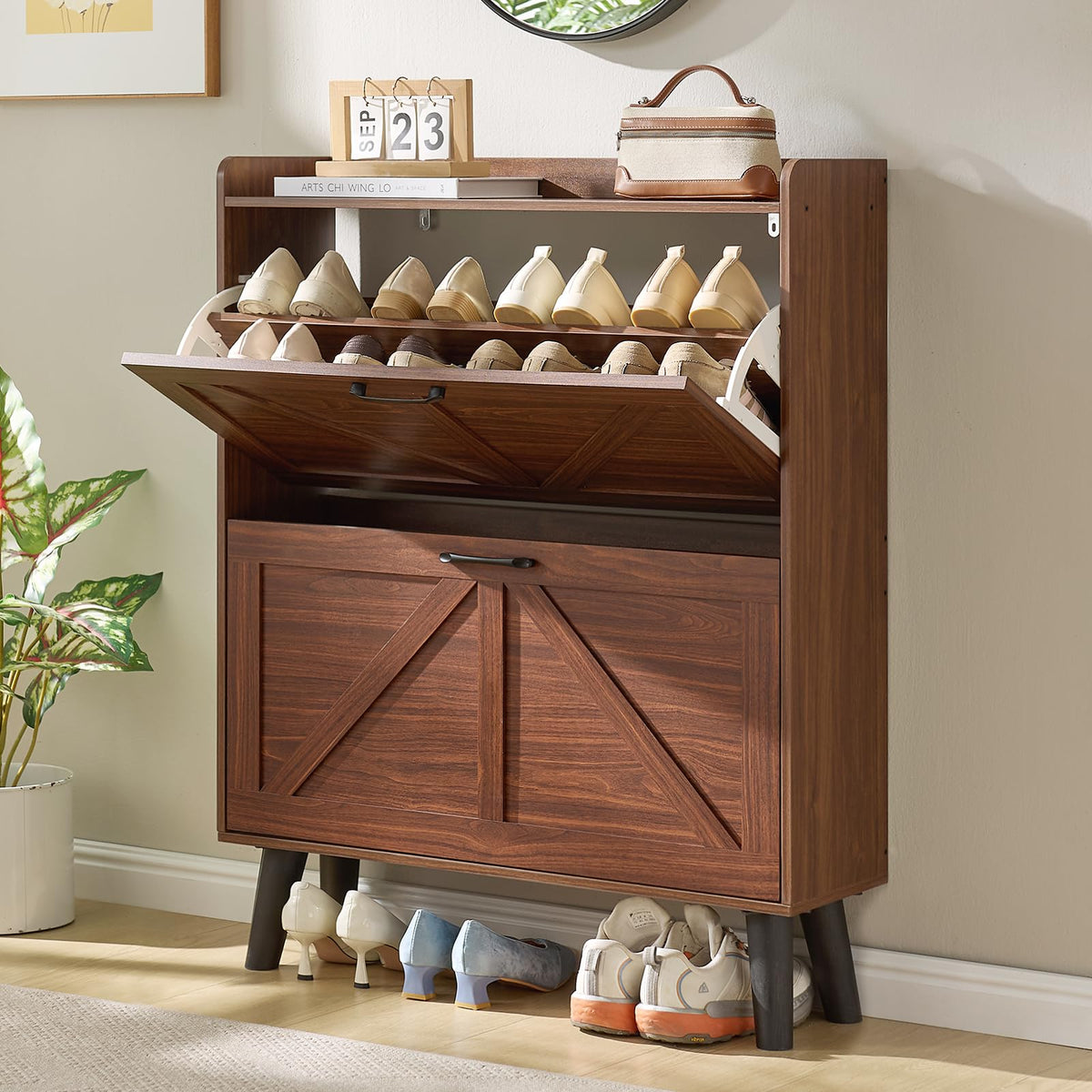 LEYAOYAO Shoe Cabinet Storage for Entryway with 2 Flip Drawers