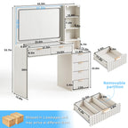LEYAOYAO Fluted Makeup Vanity Desk with Mirror and Lights, 43.5''