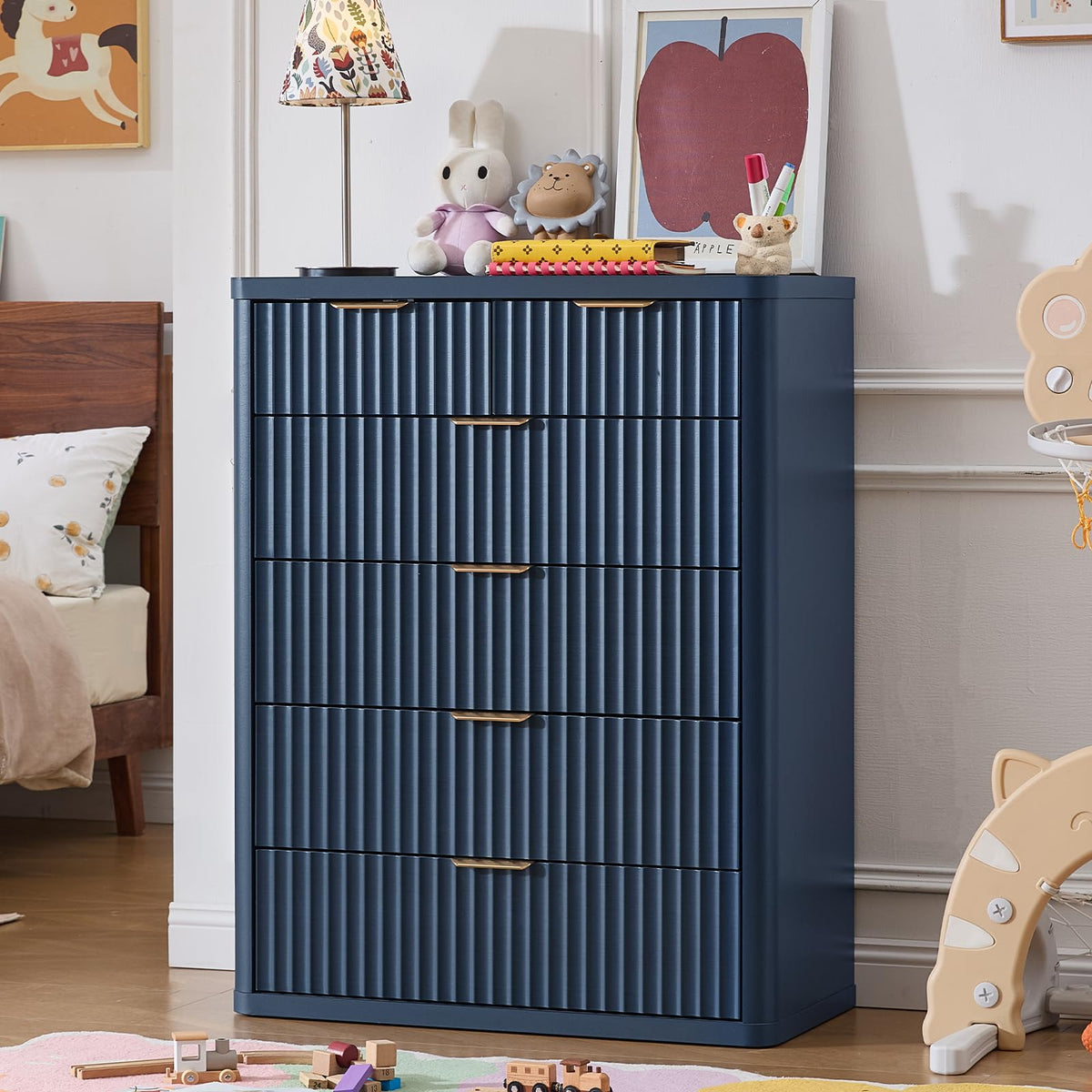 LEYAOYAO Fluted 6 Drawers Dresser for Bedroom Set of 2, 42" Tall Modern Chest of Drawer with Metal Handle, Curved Profile Design,Brown Wood Drawer Organizer for Bedroom, Living Room, Hallway
