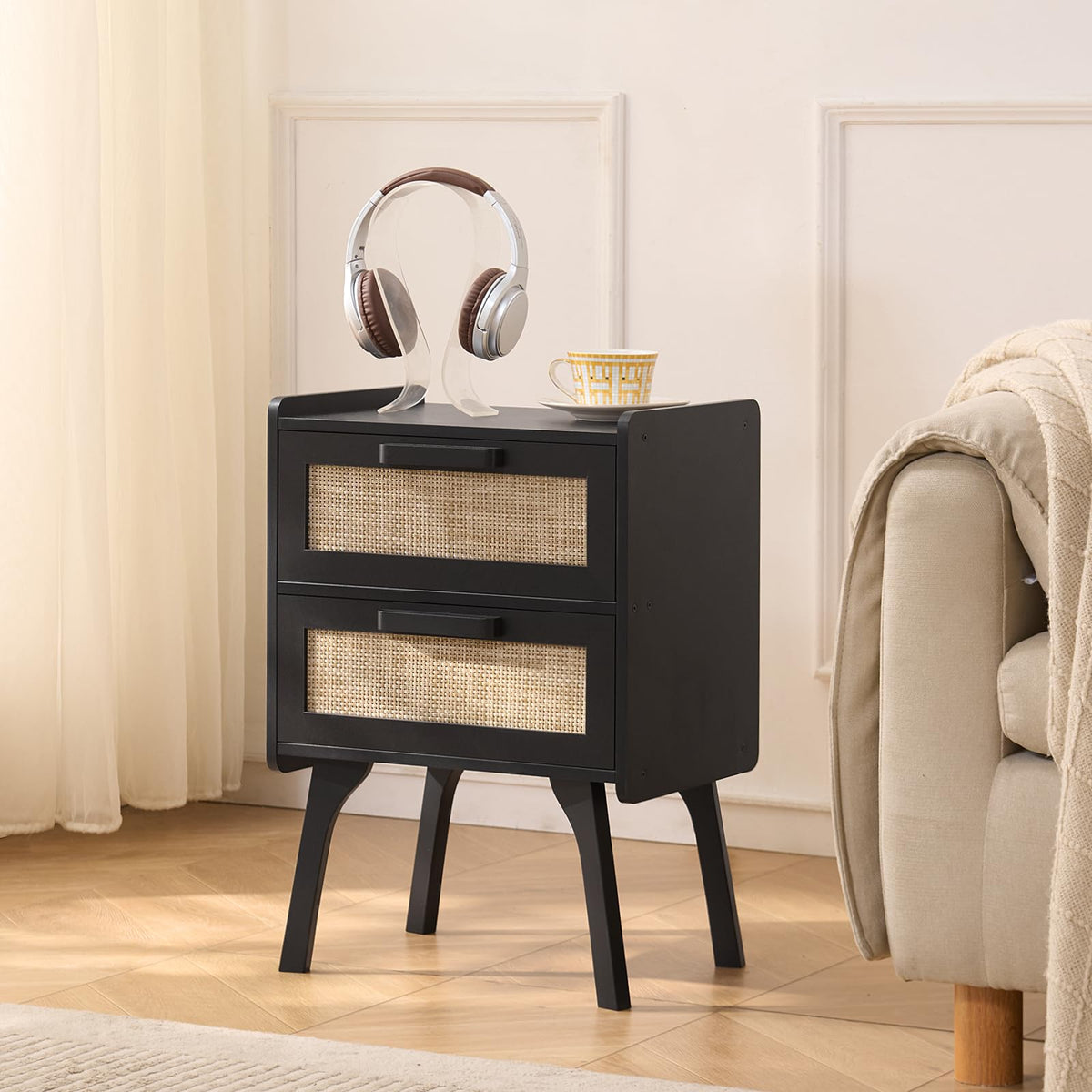 Lerliuo Rattan Nightstands Set of 2 for Bedroom, 2 Drawers