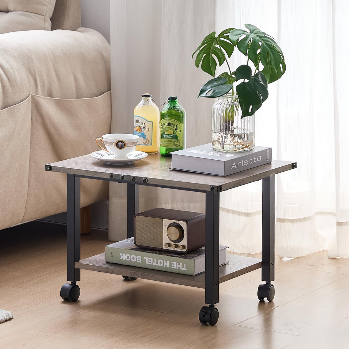 Lerliuo 3-Tier Printer Stand, Industrial Mobile Printer Table with Storage Shelf and Steel Frame, Rolling Printer Cart Holder with Lockable Wheels for Home, Office (White)
