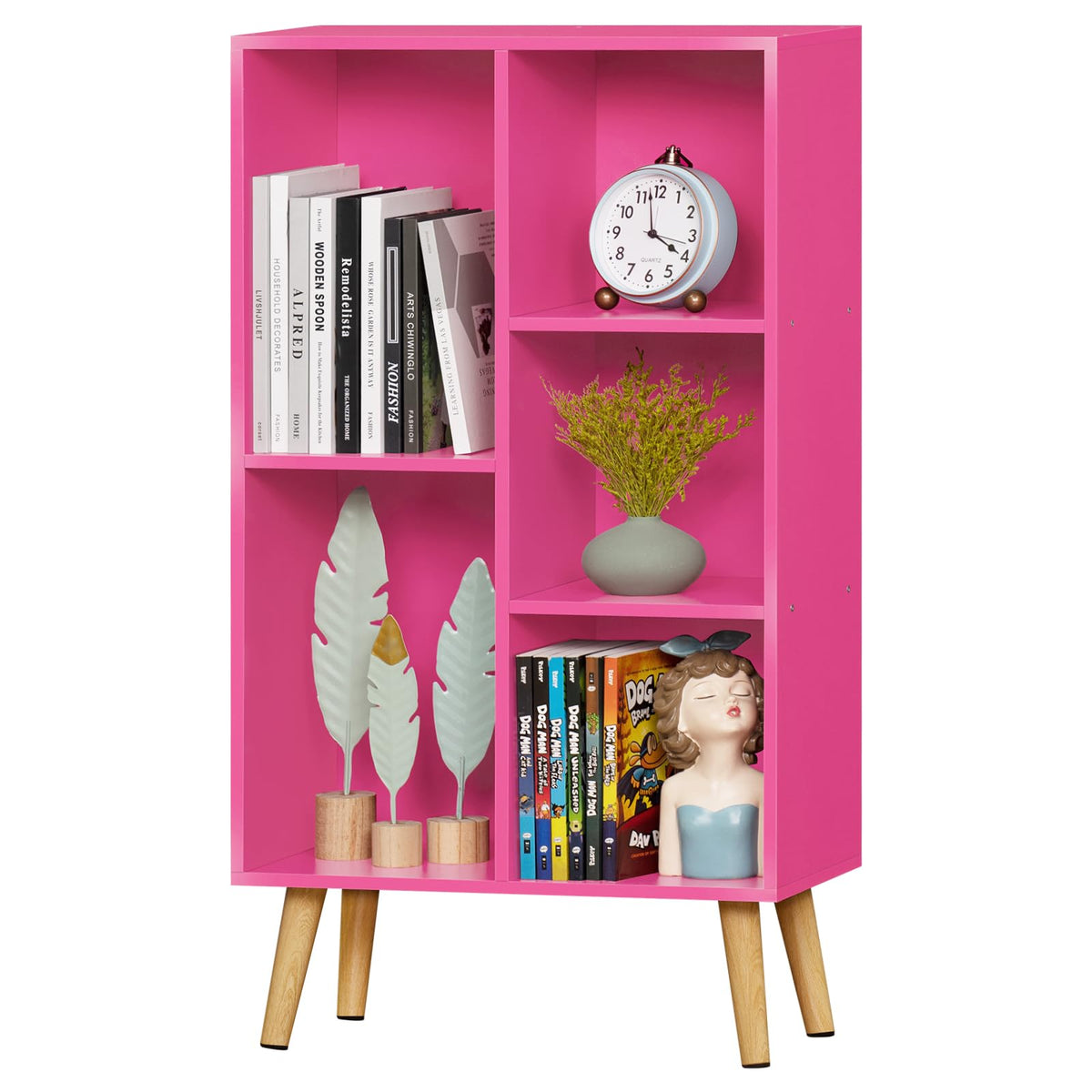 LEYAOYAO Cube Bookshelf, Mid-Century Modern Book Shelf with Legs, Brown