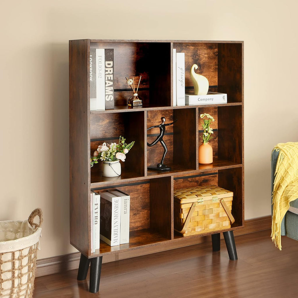 LEYAOYAO Brown Bookshelf and Record Player Stand