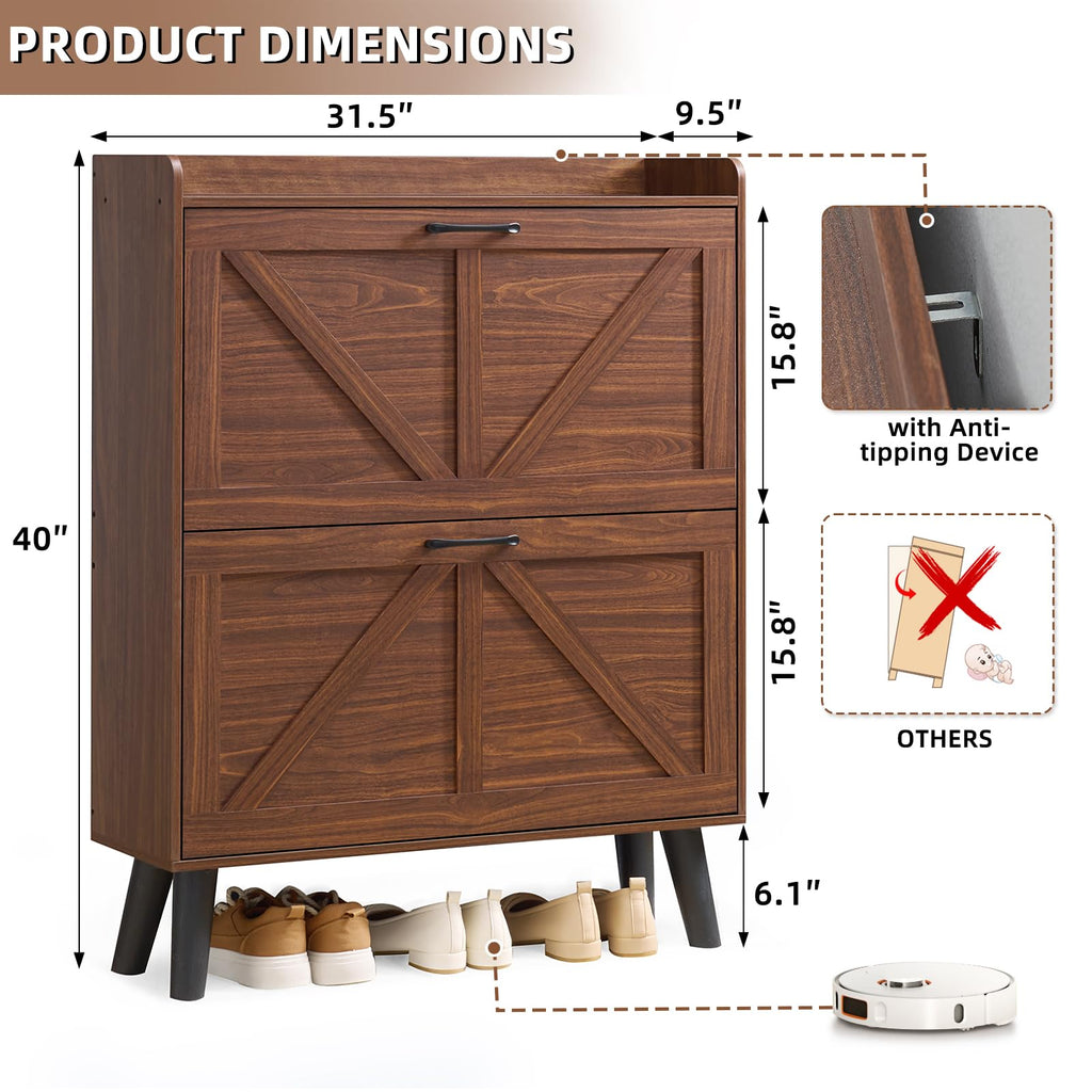 LEYAOYAO Shoe Cabinet Storage for Entryway with 2 Flip Drawers