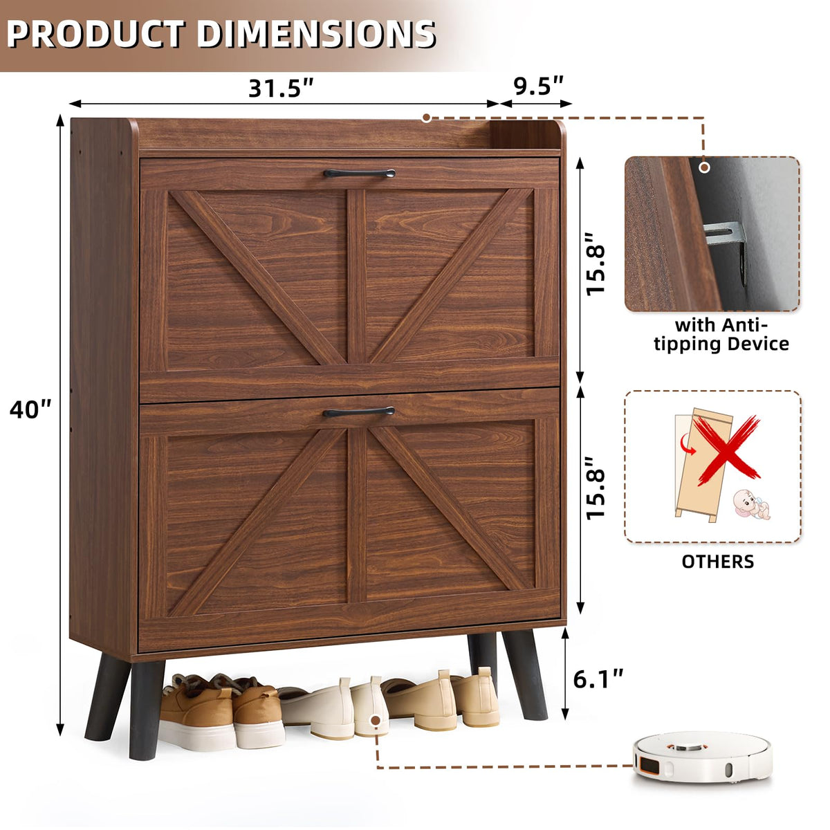 LEYAOYAO Shoe Cabinet Storage for Entryway with 2 Flip Drawers
