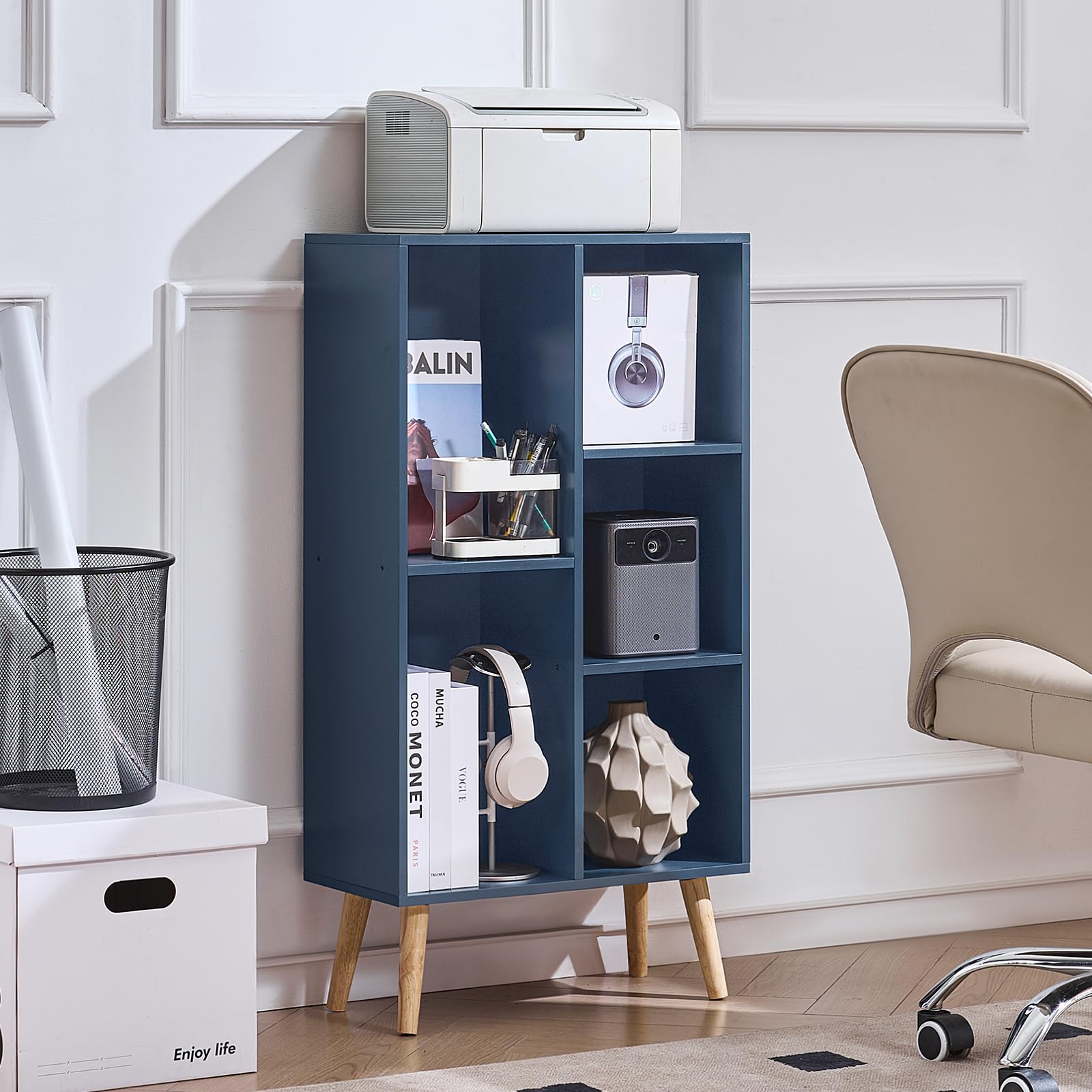 LEYAOYAO Cube Bookshelf, Mid-Century Modern Book Shelf with Legs, Brown