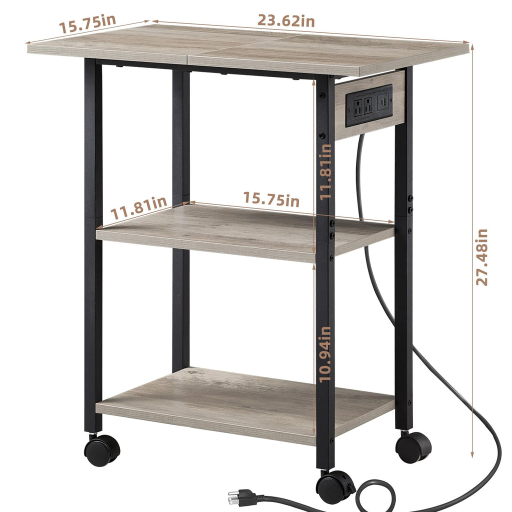 Lerliuo 3-Tier Printer Stand, Industrial Mobile Printer Table with Storage Shelf and Steel Frame, Rolling Printer Cart Holder with Lockable Wheels for Home, Office (White)
