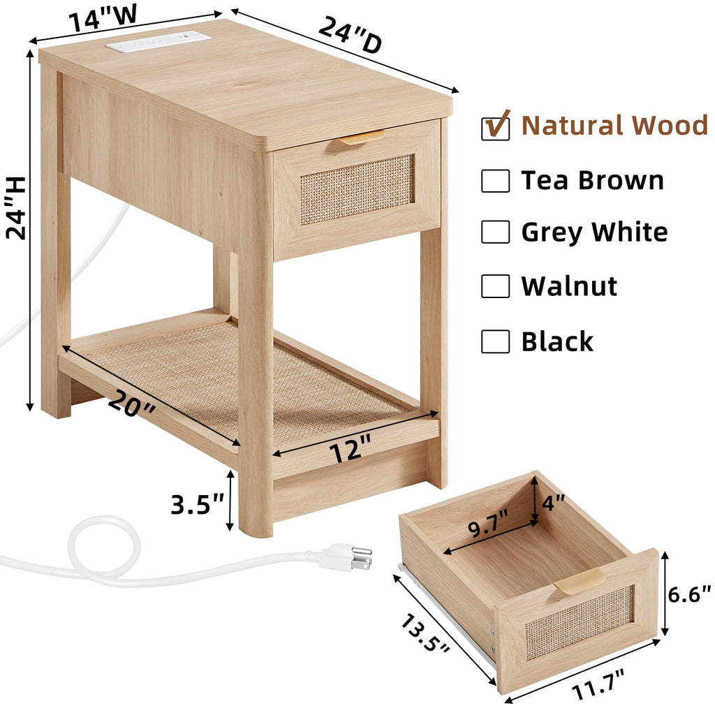 Lerliuo 24 x 14'' Narrow Night Stand Set 2 with Charger USB Ports
