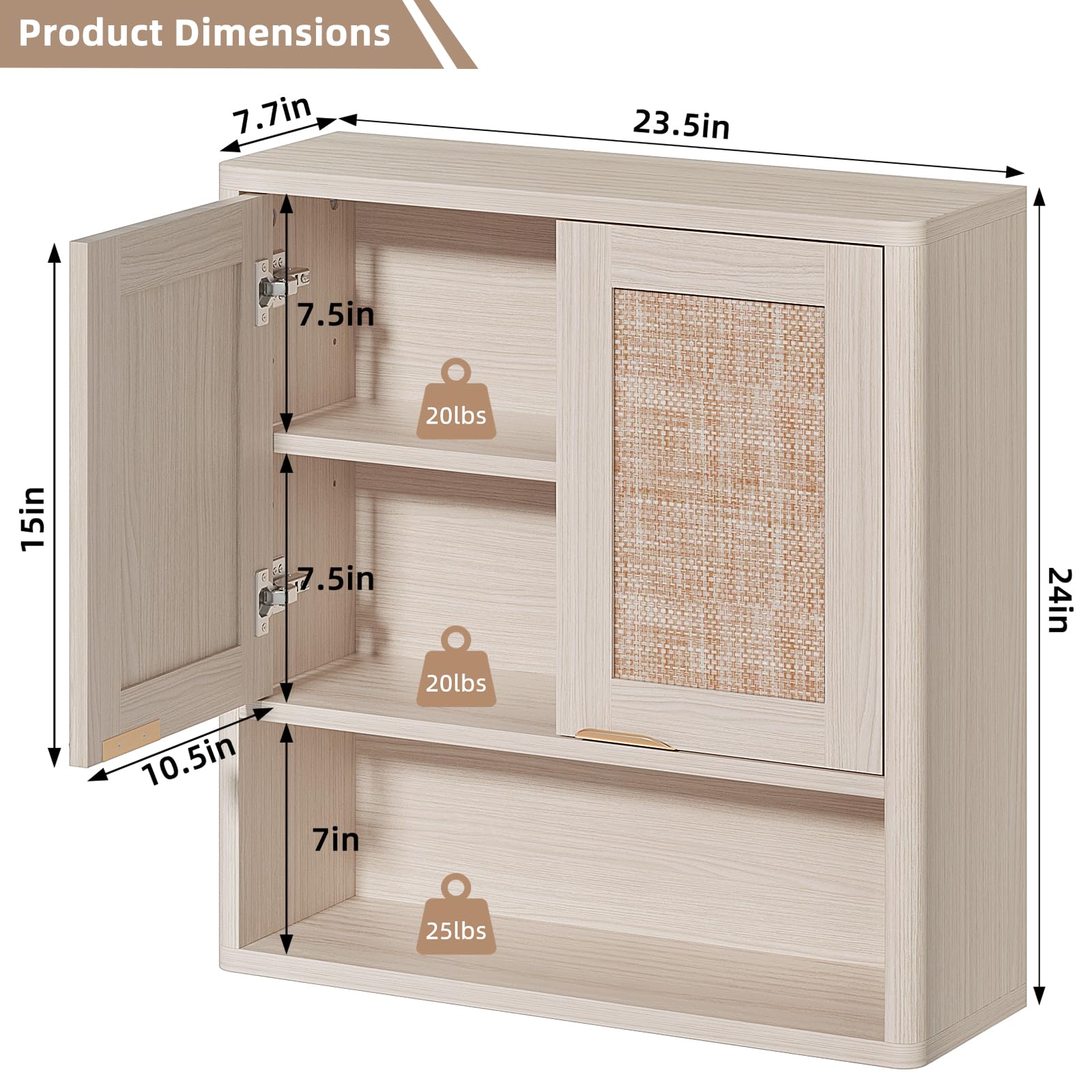 LEYAOYAO 68" Boho Over the Toilet Storage Cabinet with Rattan Sliding Door