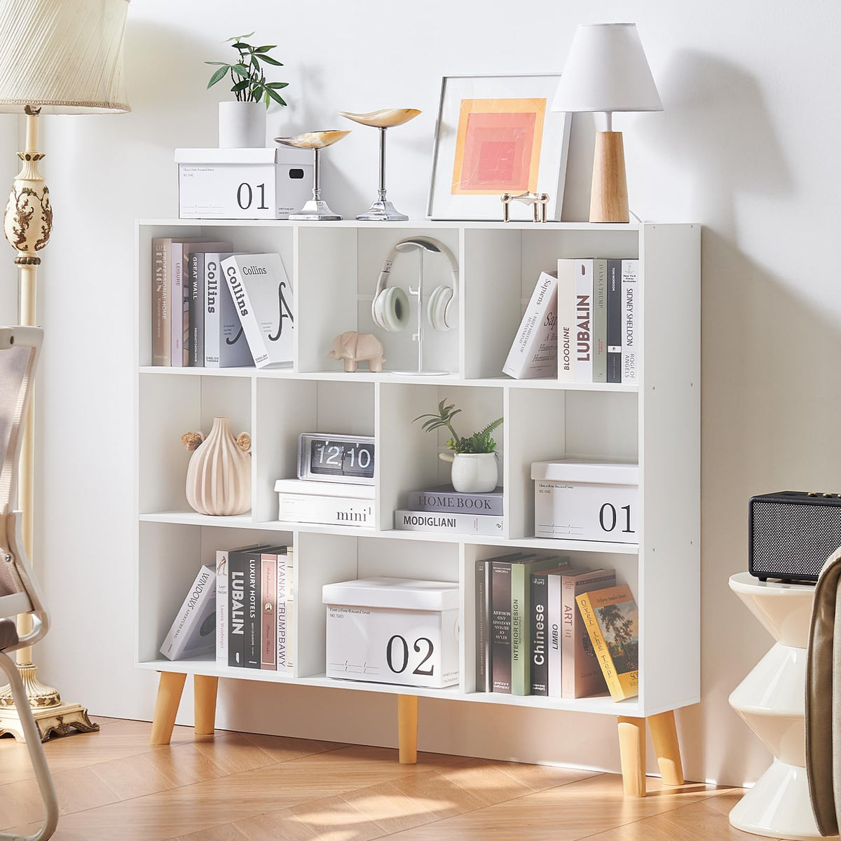 LEYAOYAO Cube Bookshelf, Mid-Century Modern Book Shelf with Legs, Brown