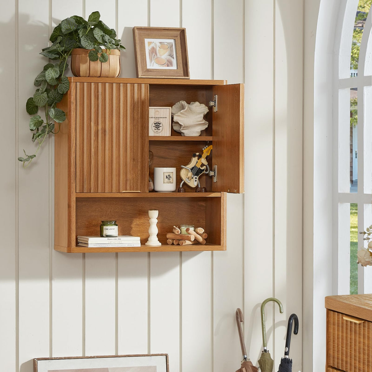 LEYAOYAO 68" Modern Fluted Over The Toilet Storage Cabinet, a Sliding Door