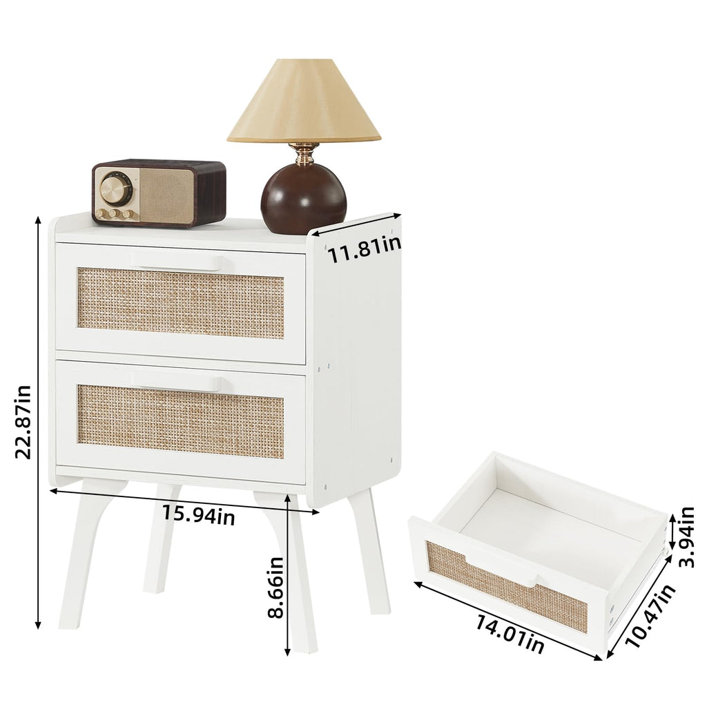 Lerliuo Rattan Nightstands Set of 2 for Bedroom, 2 Drawers