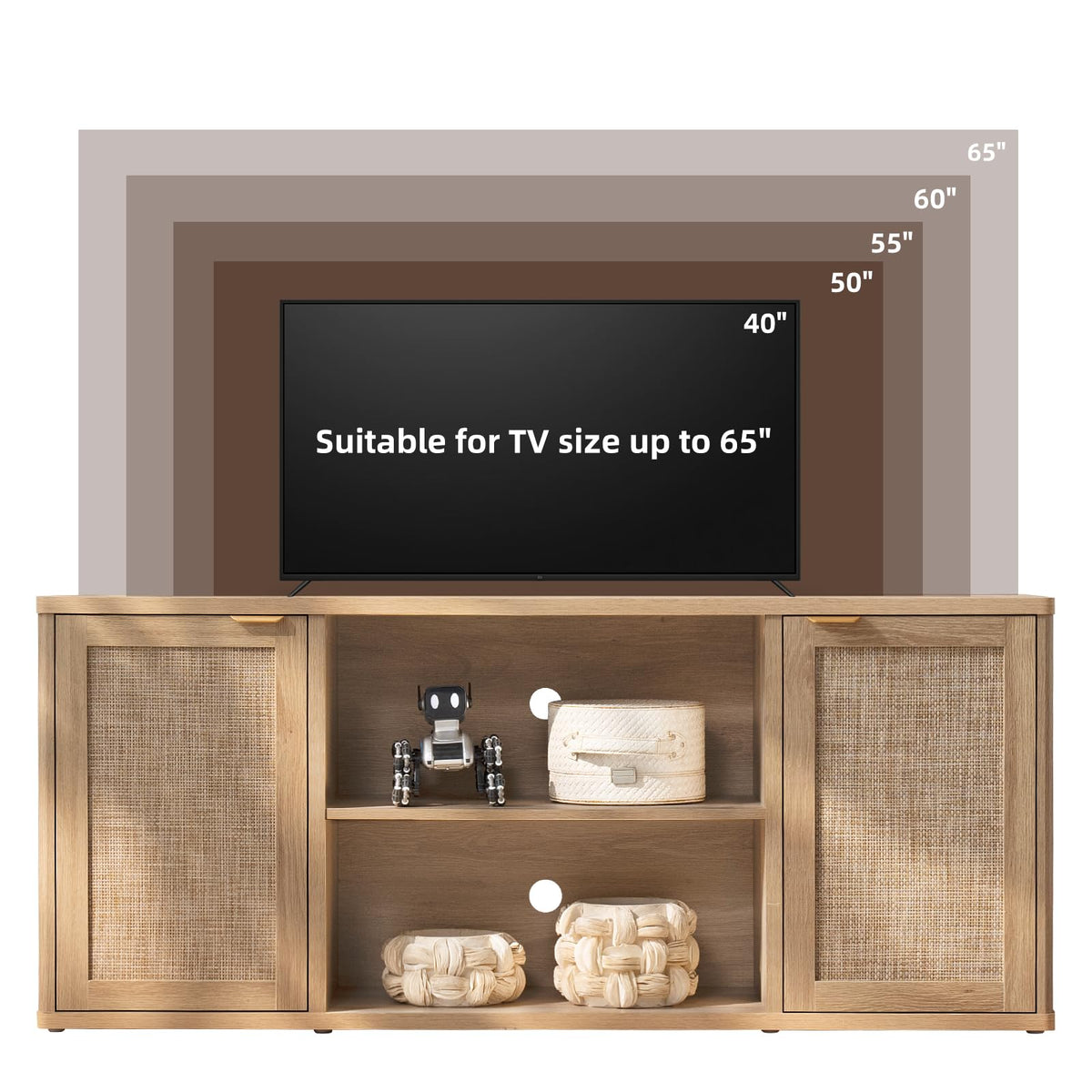LEYAOYAO Rattan TV Stands for Living Room, Walnut