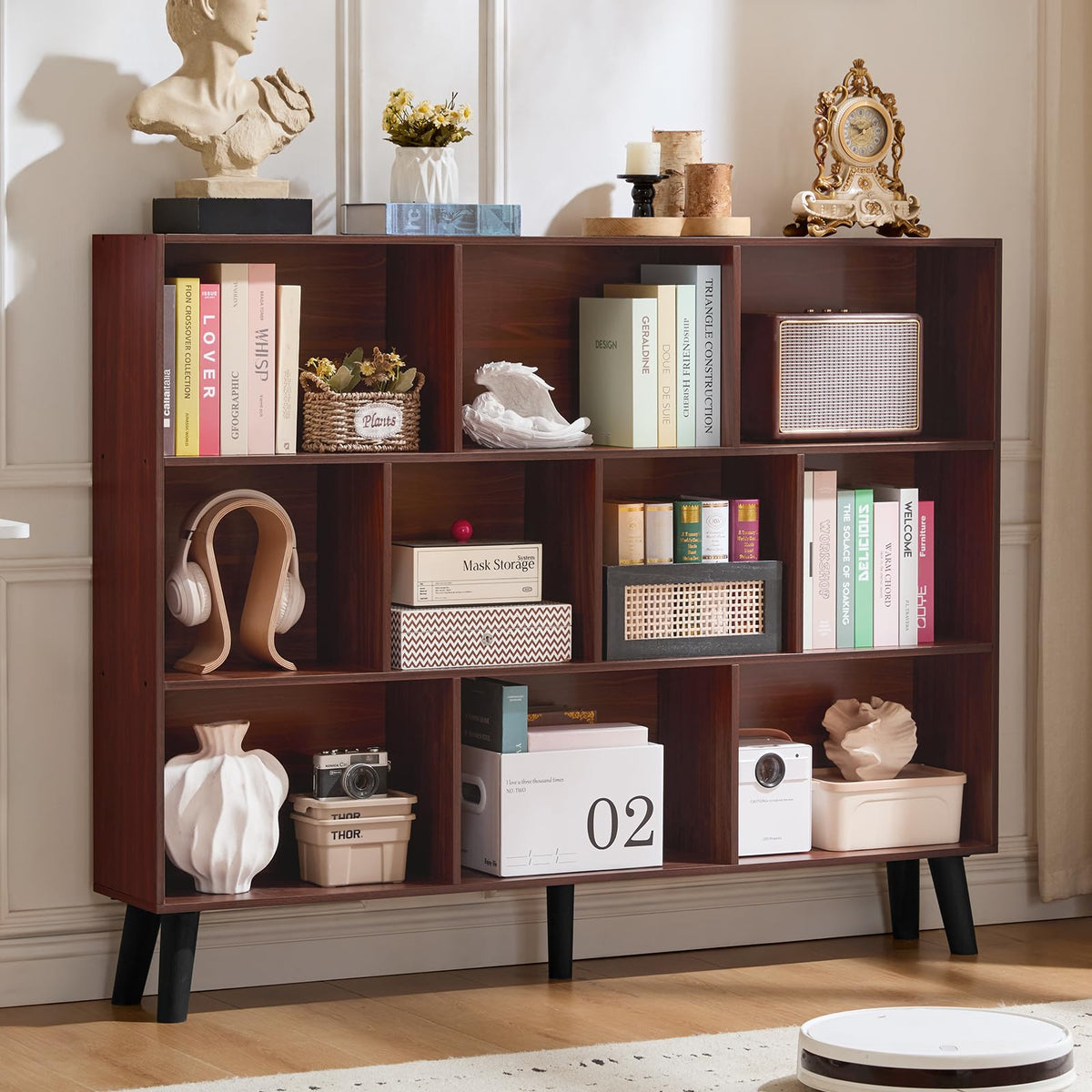 LEYAOYAO Cube Bookshelf, Mid-Century Modern Book Shelf with Legs, Brown