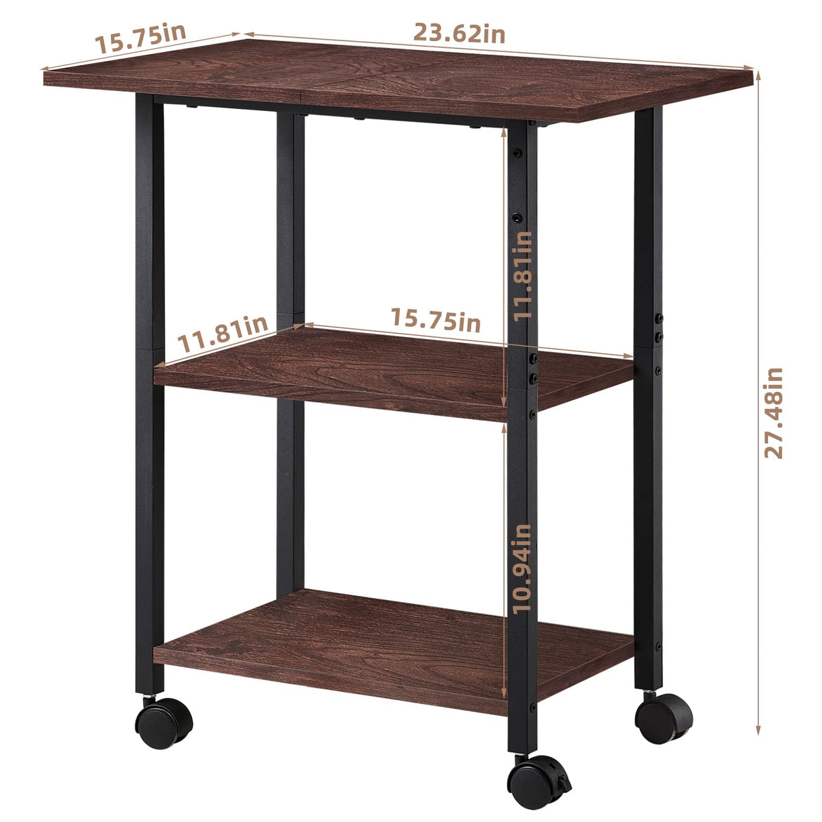 Lerliuo 3-Tier Printer Stand, Industrial Mobile Printer Table with Storage Shelf and Steel Frame, Rolling Printer Cart Holder with Lockable Wheels for Home, Office (White)