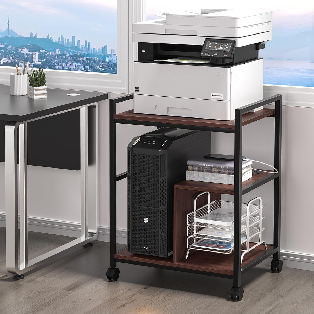 Lerliuo 24" Wide Large Printer Stand with Storage, White