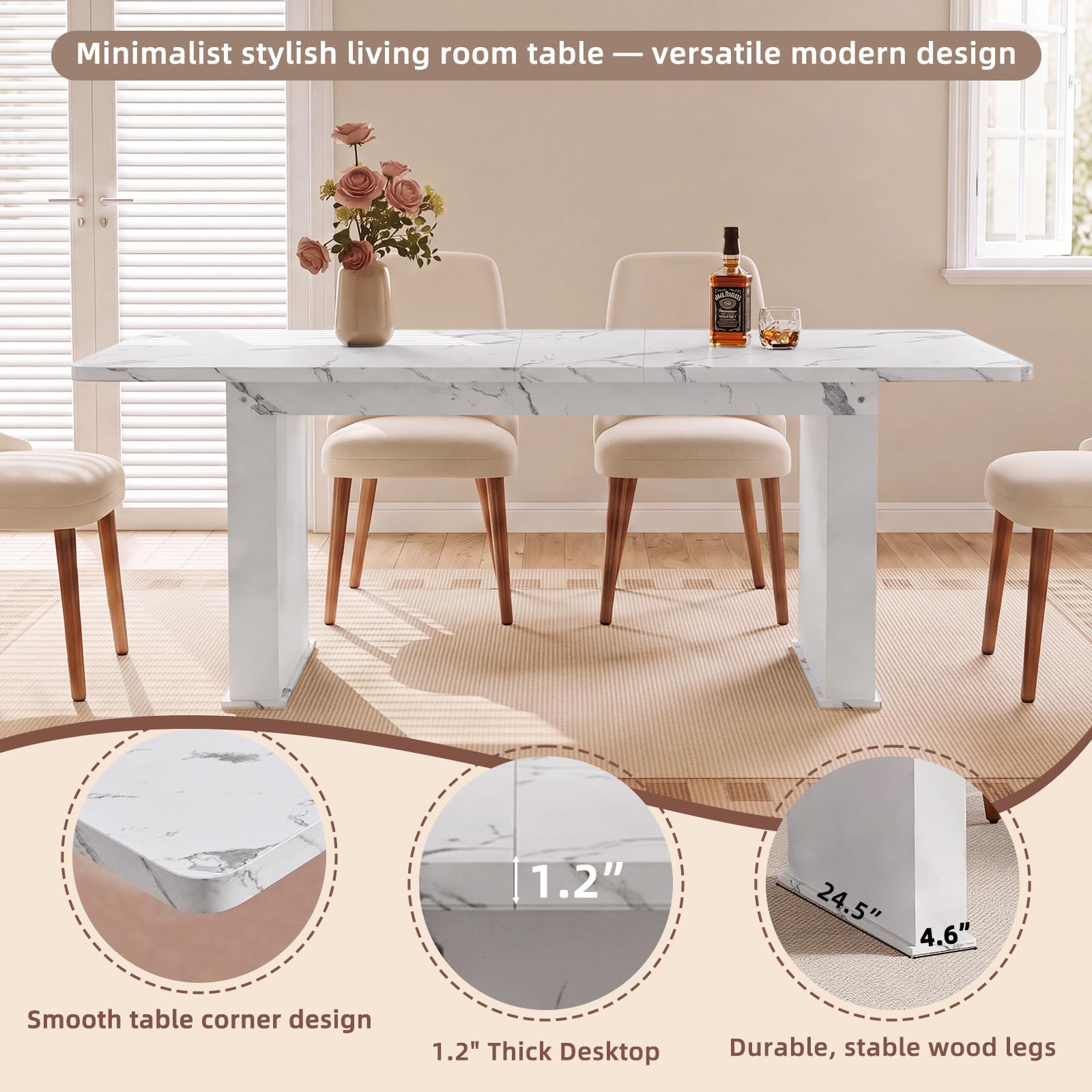 LEYAOYAO Extendable Dining Table for 4-6,63"–79" with Fluted Base(Brown)