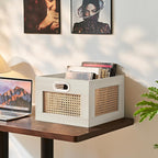 LEYAOYAO Vinyl Record Storage, Rattan Record Crate for Vinyl Albums Holder