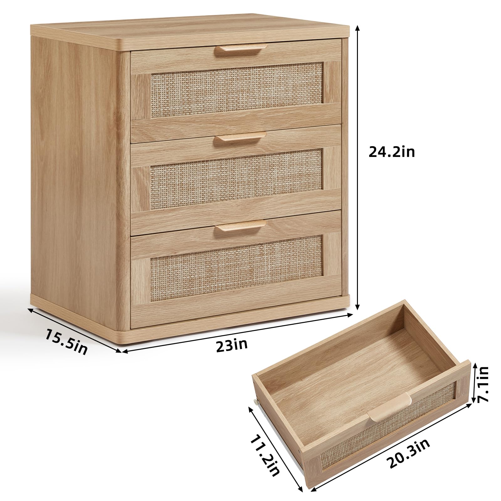 LEYAOYAO Rattan Dresser and Nightstand Set of 3, Boho Wood Dresser for Bedroom with 6 Drawers and Night Stand with Charging Station, Bedroom Furniture, Dressers & Chests of Drawers, Living Room