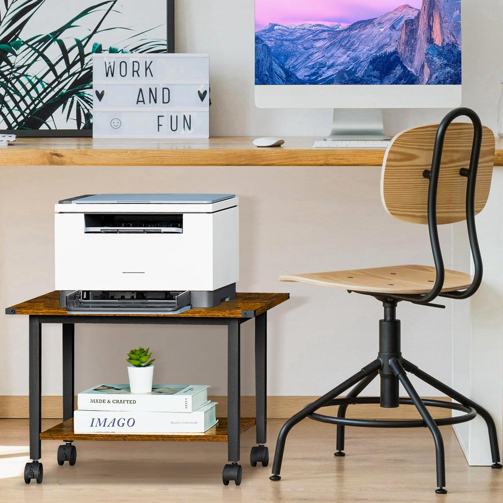 Lerliuo 3-Tier Printer Stand, Industrial Mobile Printer Table with Storage Shelf and Steel Frame, Rolling Printer Cart Holder with Lockable Wheels for Home, Office (White)