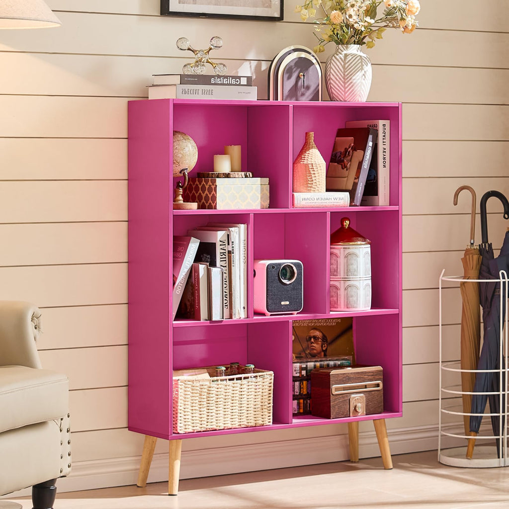 LEYAOYAO Cube Bookshelf, Mid-Century Modern Book Shelf with Legs, Brown