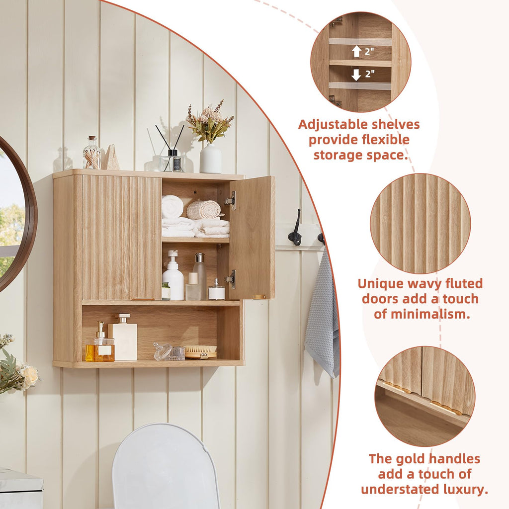 LEYAOYAO Fluted Over The Toilet Storage Cabinet & Bathroom Wall Cabinet Set of 2, Farmhouse Above Toilet Organizer, Medicine Cabinet w/Adjustable Shelf & Doors for Laundry Living Room Kitchen(Black)