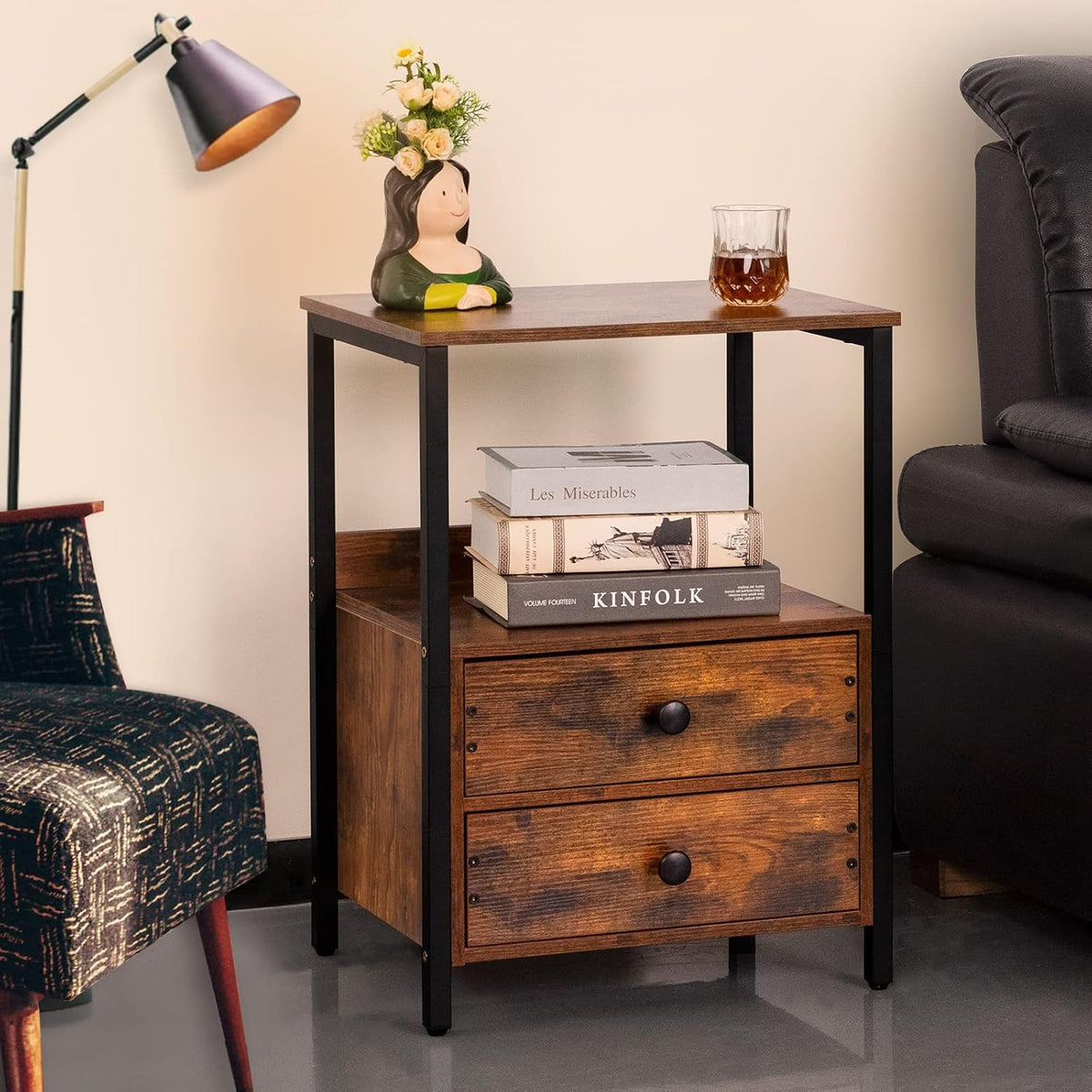 Lerliuo Brown Record Player Stand and Nightstand