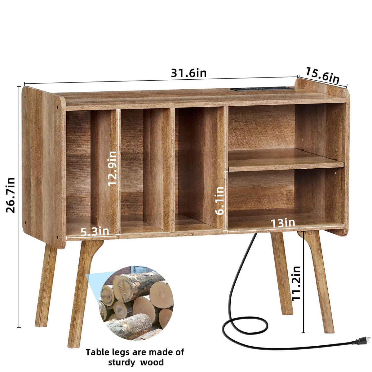 Lerliuo Record Player Stand with Charging Station Up to 220 Albums,Black