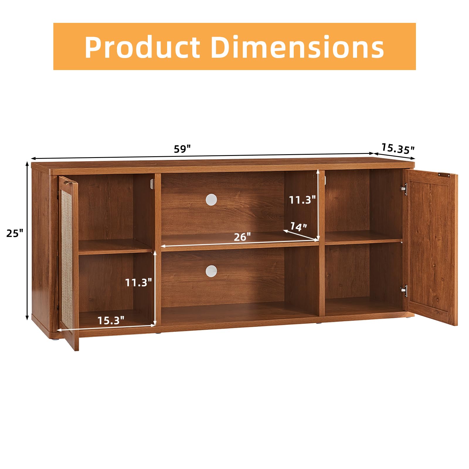 LEYAOYAO Rattan TV Stands for Living Room, Walnut