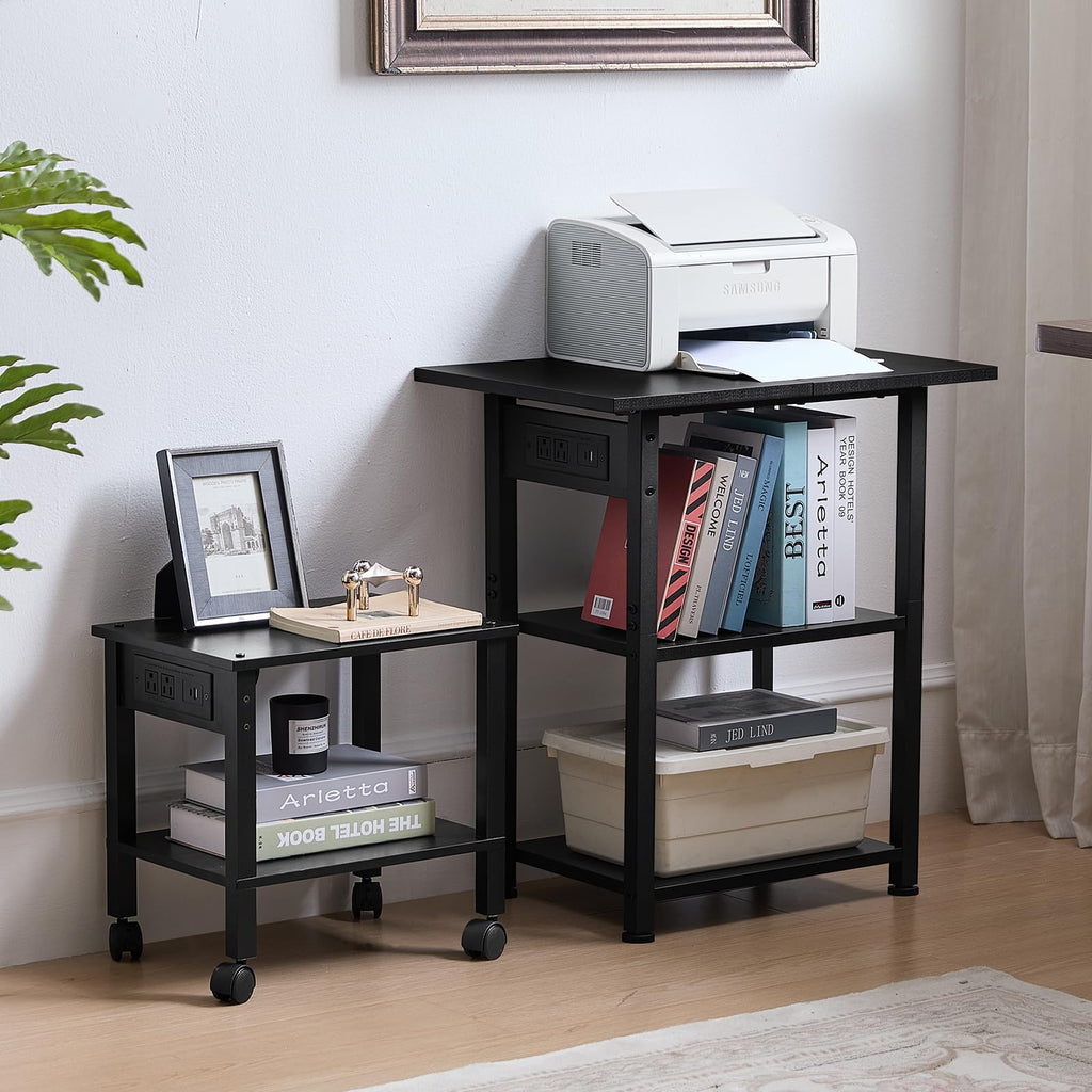 Lerliuo 3-Tier Printer Stand, Industrial Mobile Printer Table with Storage Shelf and Steel Frame, Rolling Printer Cart Holder with Lockable Wheels for Home, Office (White)