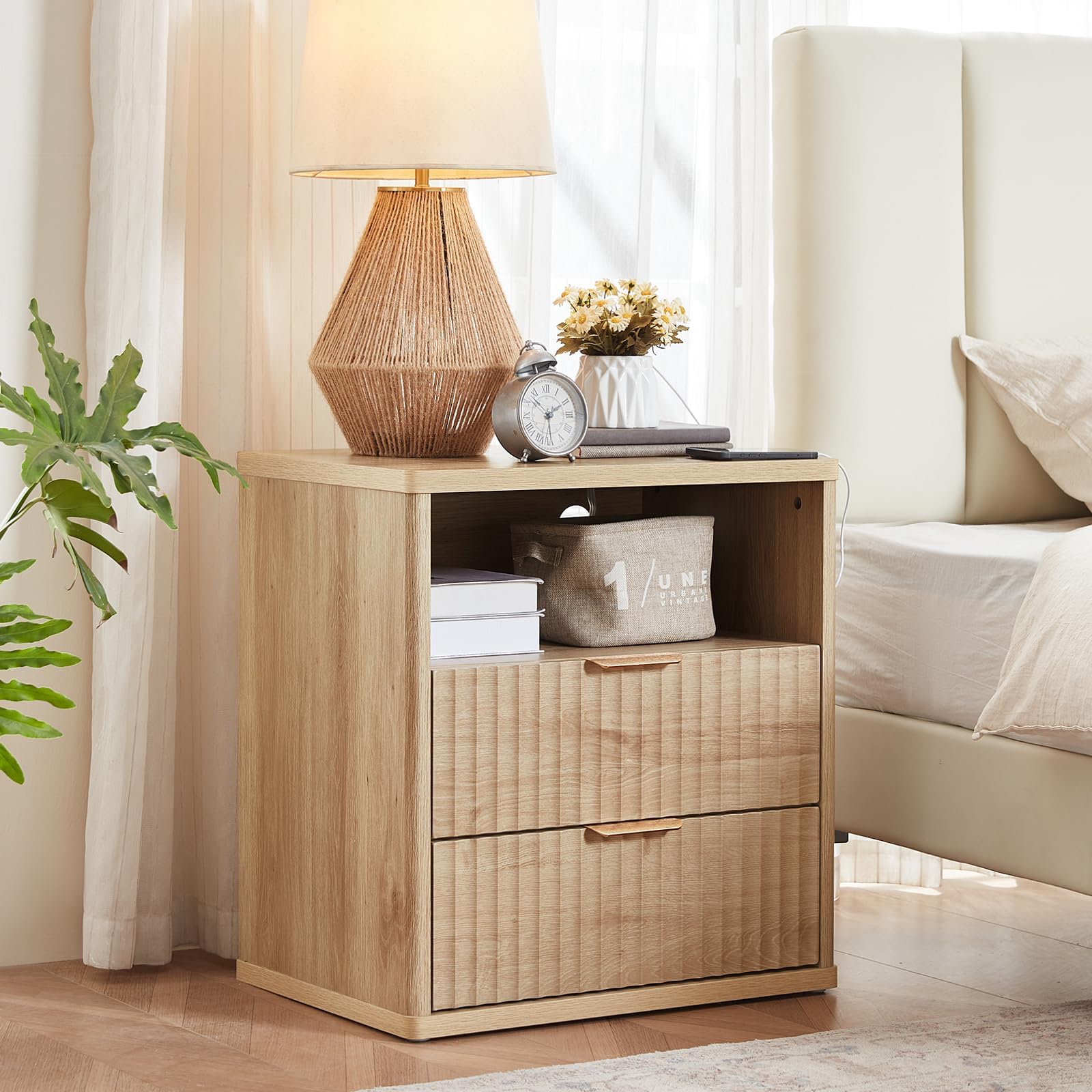 LEYAOYAO Fluted 6 Drawers Dresser for Bedroom Set of 2, 42" Tall Modern Chest of Drawer with Metal Handle, Curved Profile Design,Brown Wood Drawer Organizer for Bedroom, Living Room, Hallway