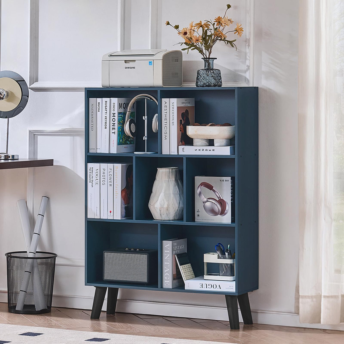 LEYAOYAO Cube Bookshelf, Mid-Century Modern Book Shelf with Legs, Brown