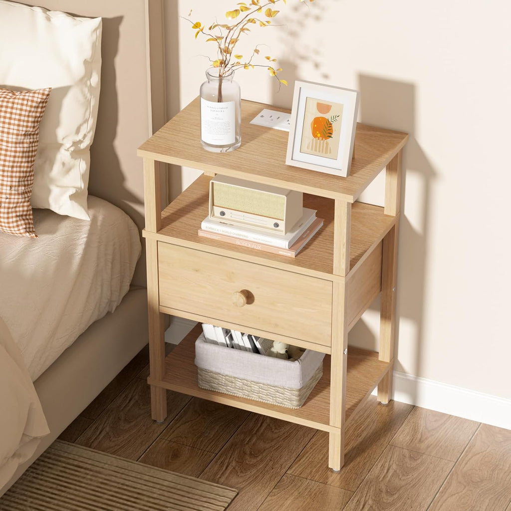 Lerliuo Nightstand Set 2 with Charger, 3 Tier Storage End Table