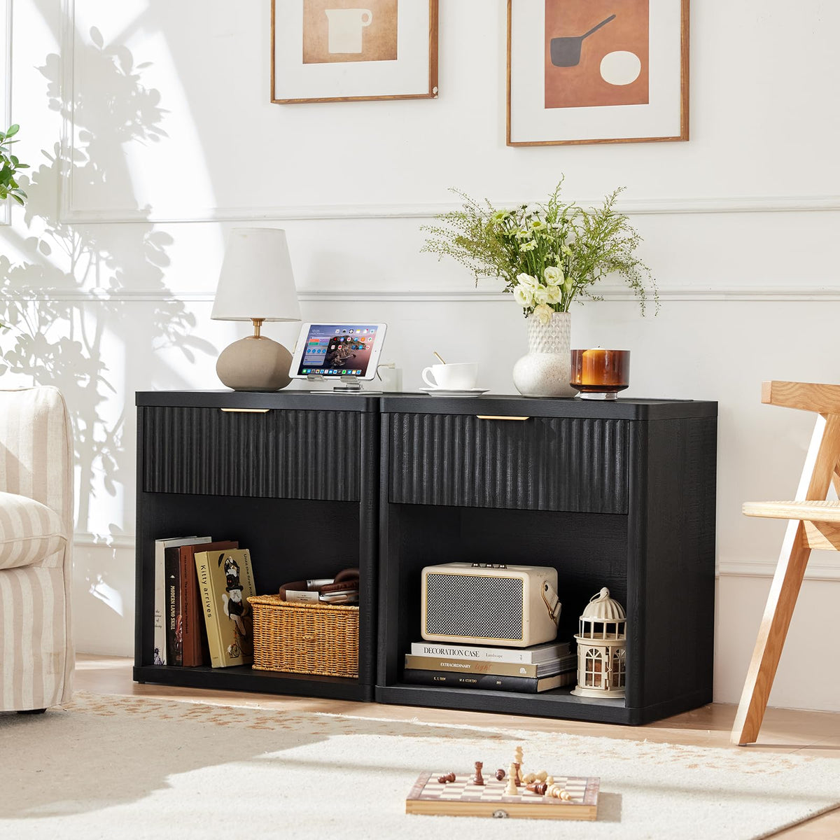 LEYAOYAO Fluted 5 Drawers Dresser for Bedroom, 41" Tall Modern Chest of Drawers with Metal Handle, Curved Profile Design,Natural Wood Drawer Organizer for Bedroom, Living Room, Hallway, Entryway