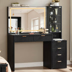 LEYAOYAO Fluted Makeup Vanity Desk with Mirror and Lights, 43.5''